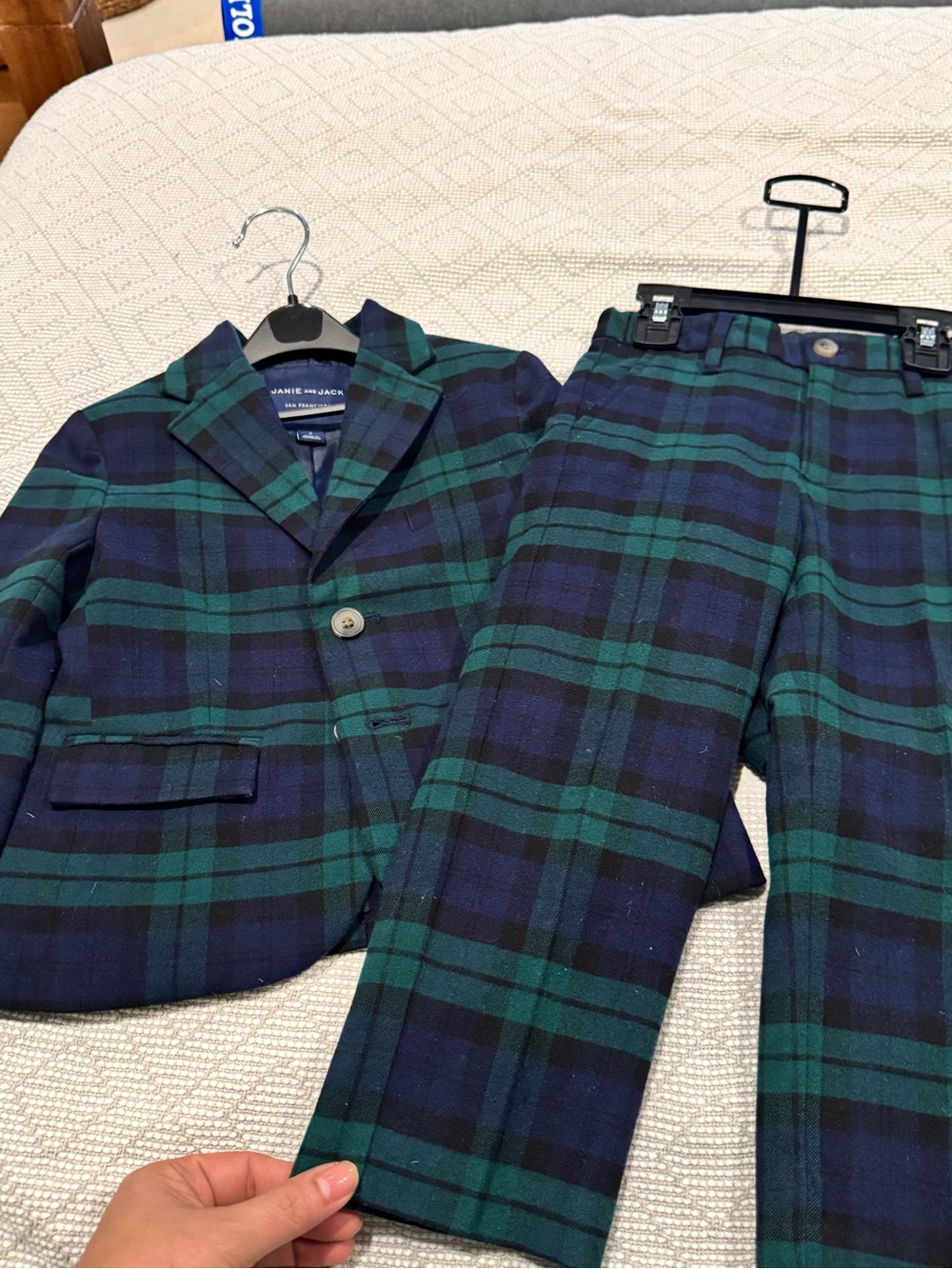 Janie and Jack Boys' Navy and Green Tartan Blazer & Pants Set